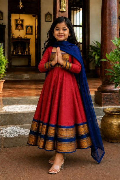 Red Pure Heavy Georgette Elegant Jacquard Border kid&