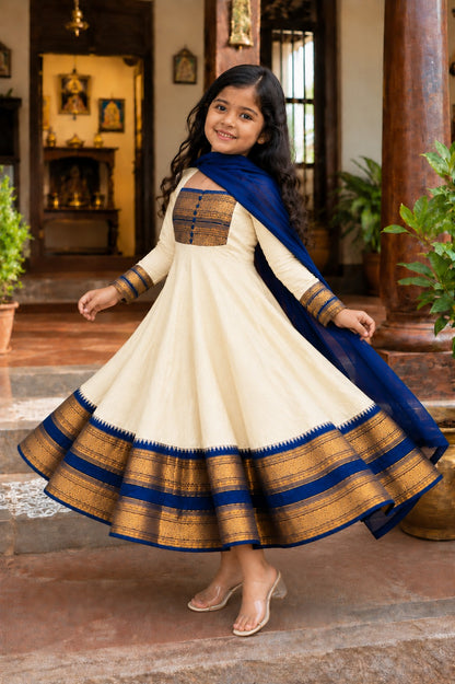 Cream Pure Heavy Georgette Elegant Jacquard Border kid&