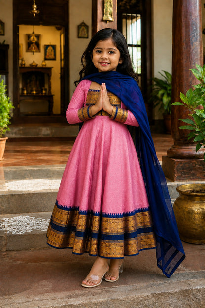 Pink Pure Heavy Georgette Elegant Jacquard Border kid&