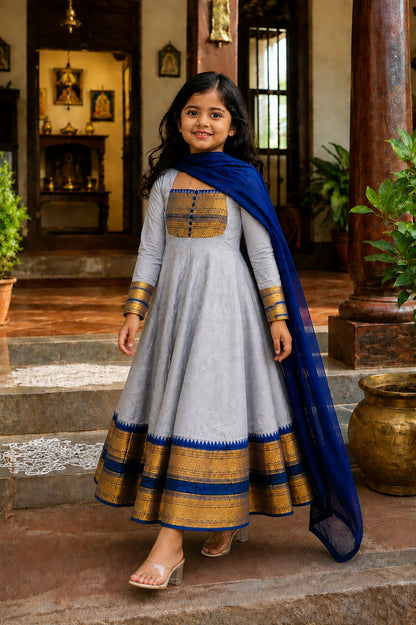 Grey Pure Heavy Georgette Elegant Jacquard Border kid&