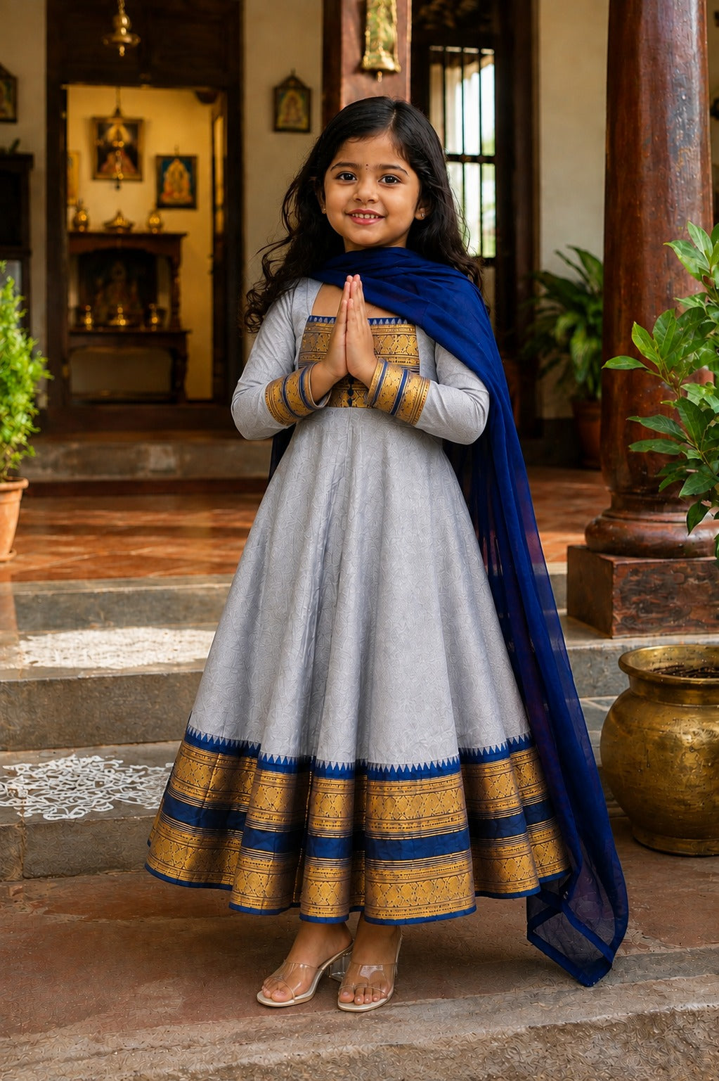 Grey Pure Heavy Georgette Elegant Jacquard Border kid&