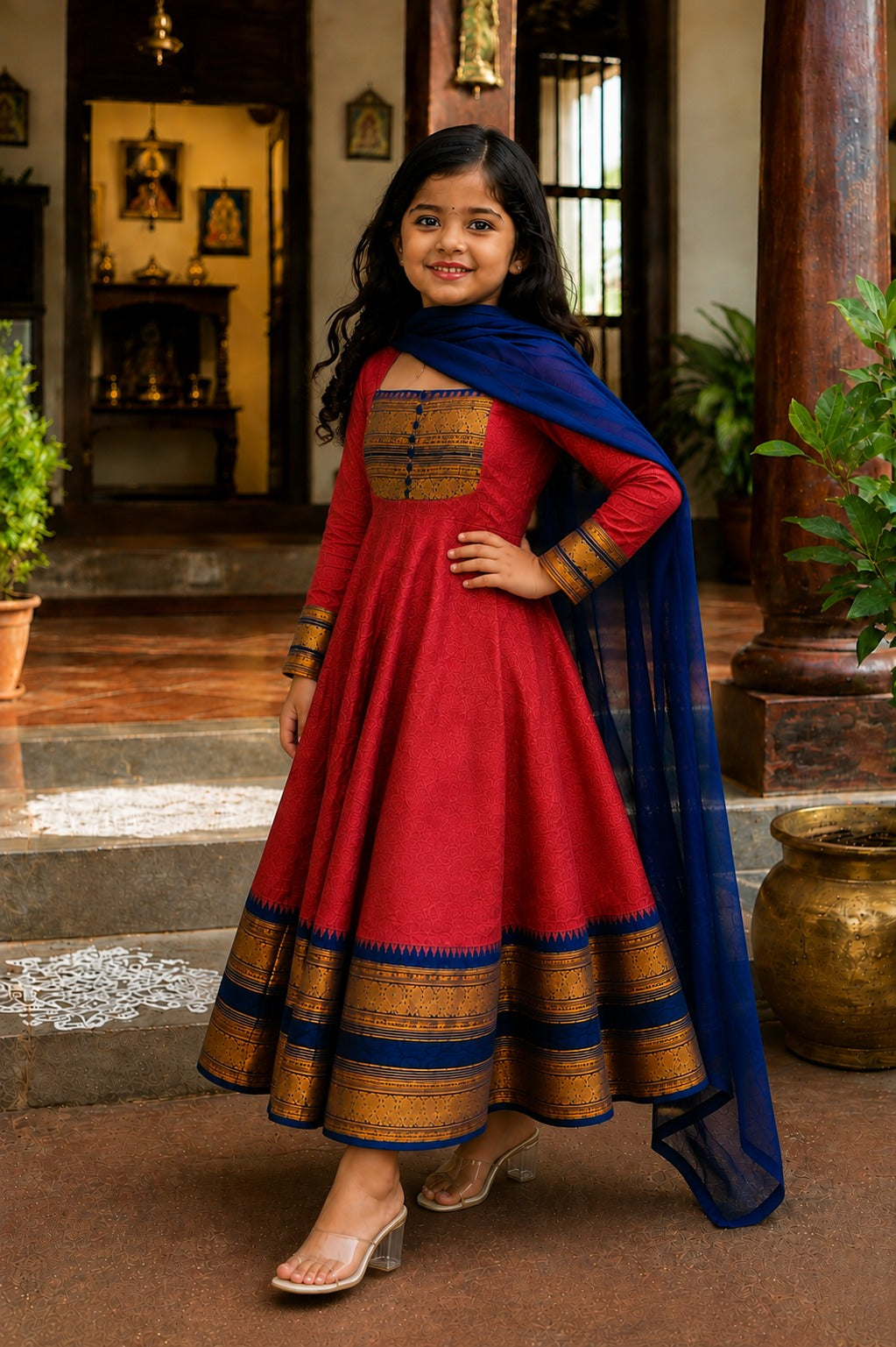 Red Pure Heavy Georgette Elegant Jacquard Border kid&