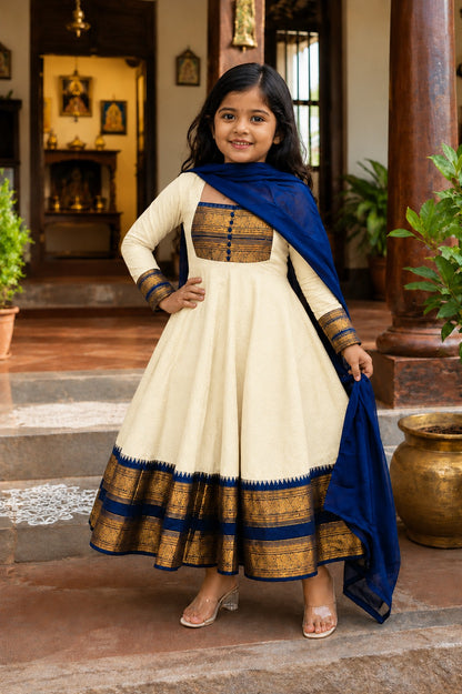 Cream Pure Heavy Georgette Elegant Jacquard Border kid&