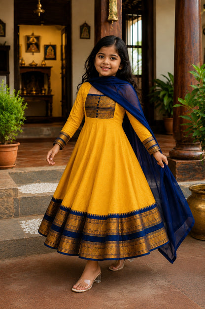Yellow Pure Heavy Georgette Elegant Jacquard Border kid&