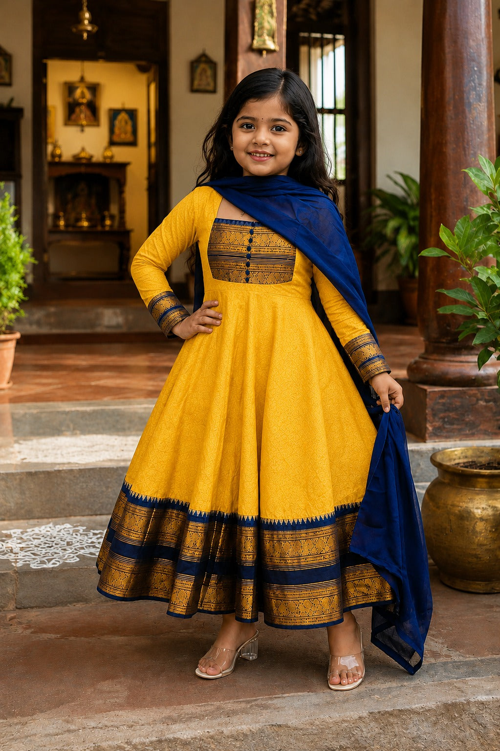 Yellow Pure Heavy Georgette Elegant Jacquard Border kid&