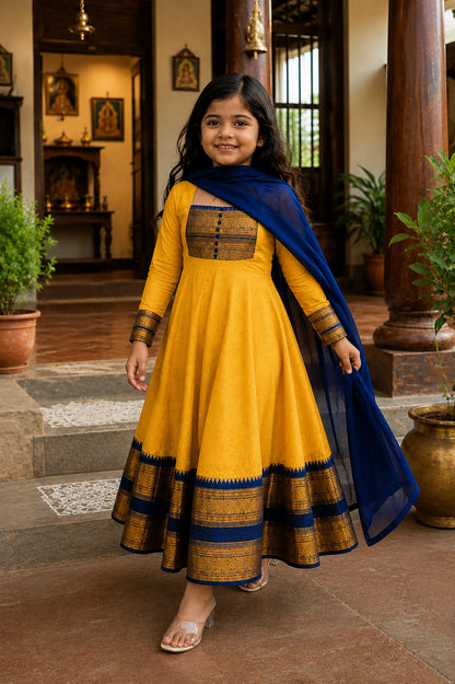 Yellow Pure Heavy Georgette Elegant Jacquard Border kid&