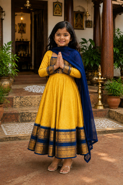 Yellow Pure Heavy Georgette Elegant Jacquard Border kid&