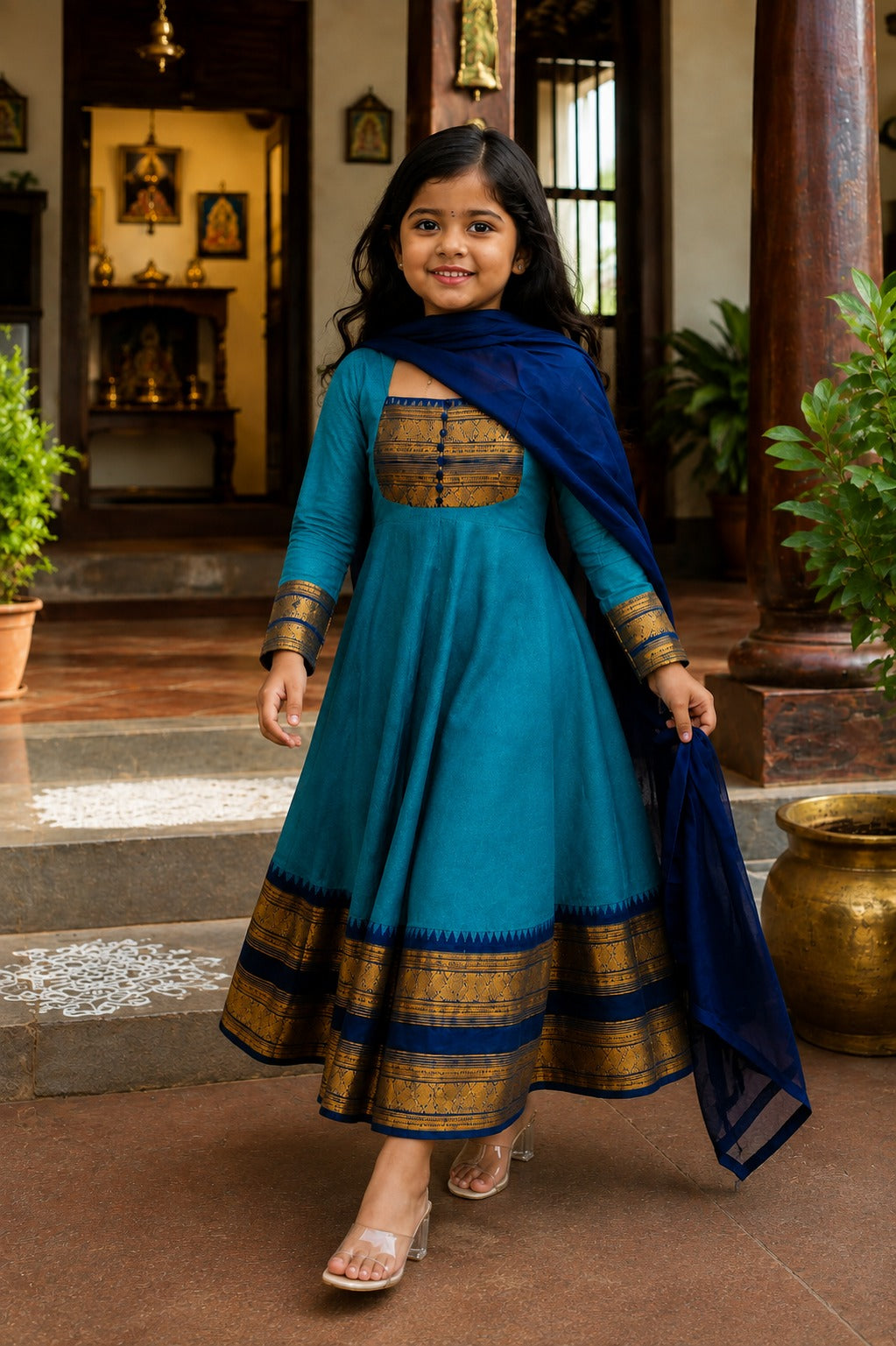 Rama Pure Heavy Georgette Elegant Jacquard Border Anarkali kid&
