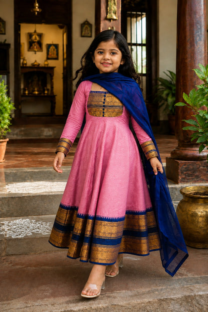 Pink Pure Heavy Georgette Elegant Jacquard Border kid&