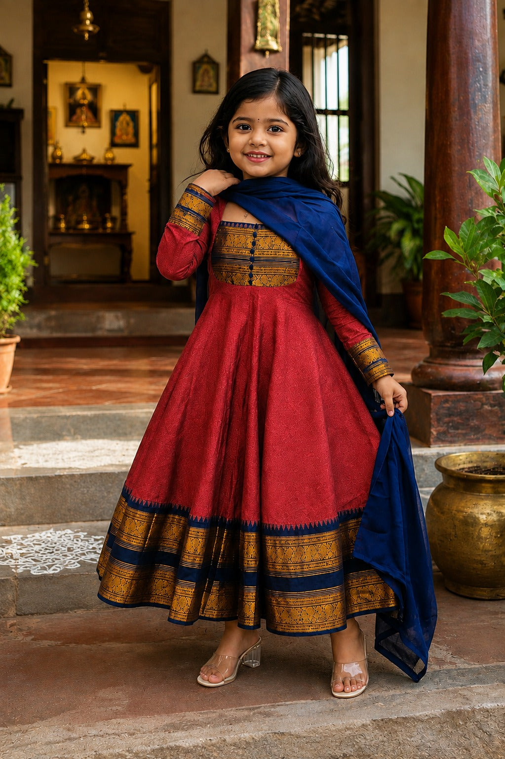 Red Pure Heavy Georgette Elegant Jacquard Border kid&
