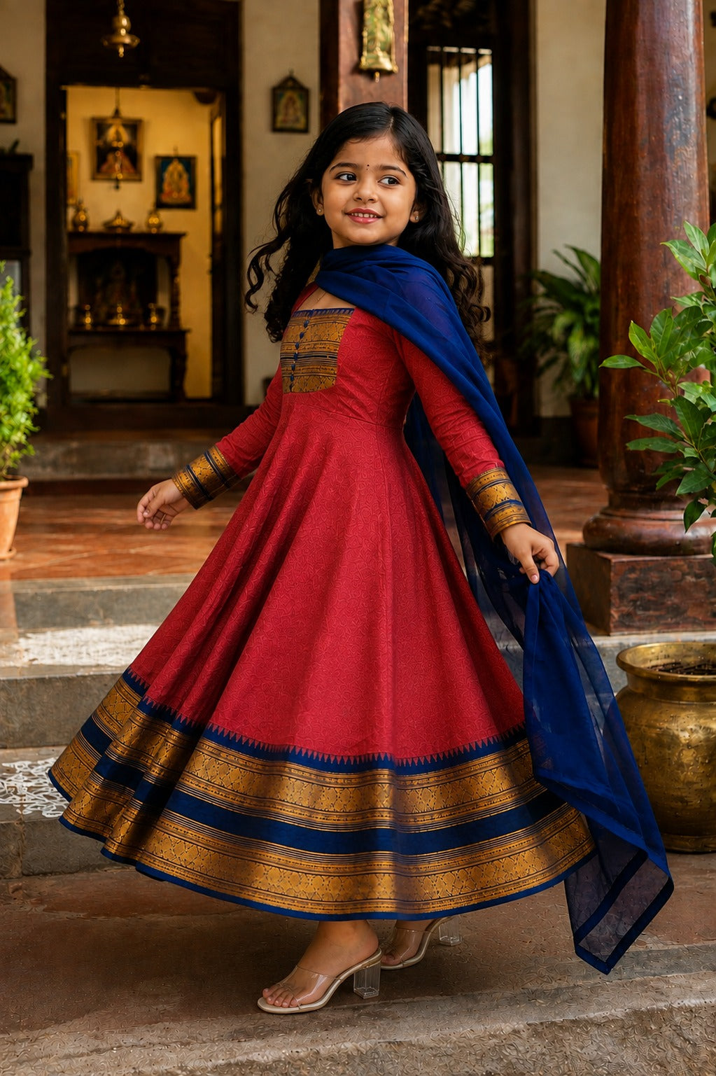 Red Pure Heavy Georgette Elegant Jacquard Border kid&