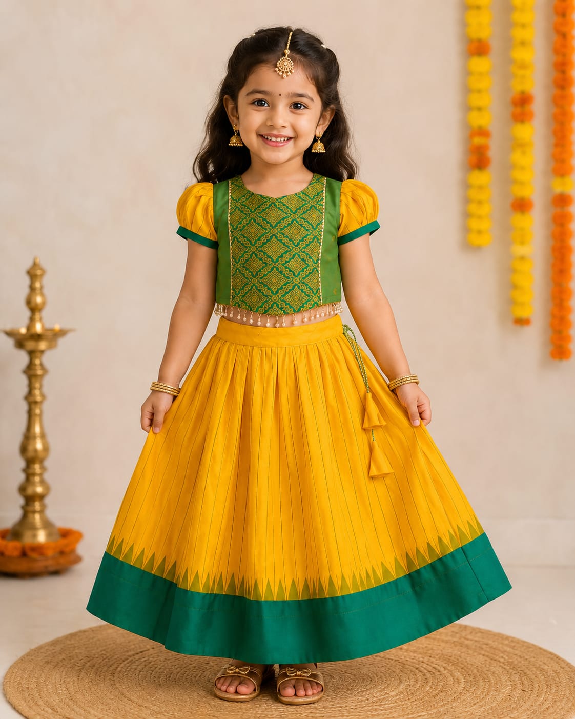 Yellow Pure Soft Traditional Gadwal Silk kid&