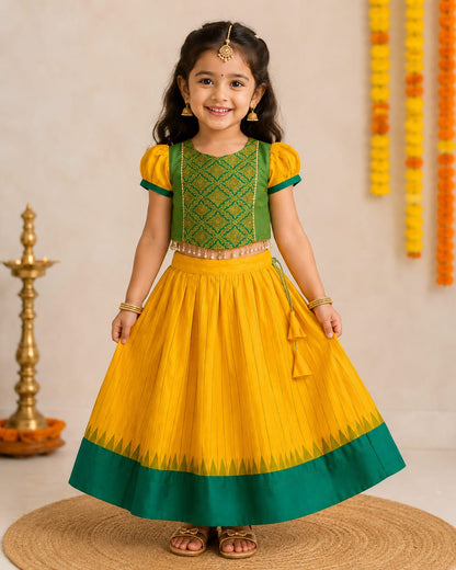 Yellow Pure Soft Traditional Gadwal Silk kid&