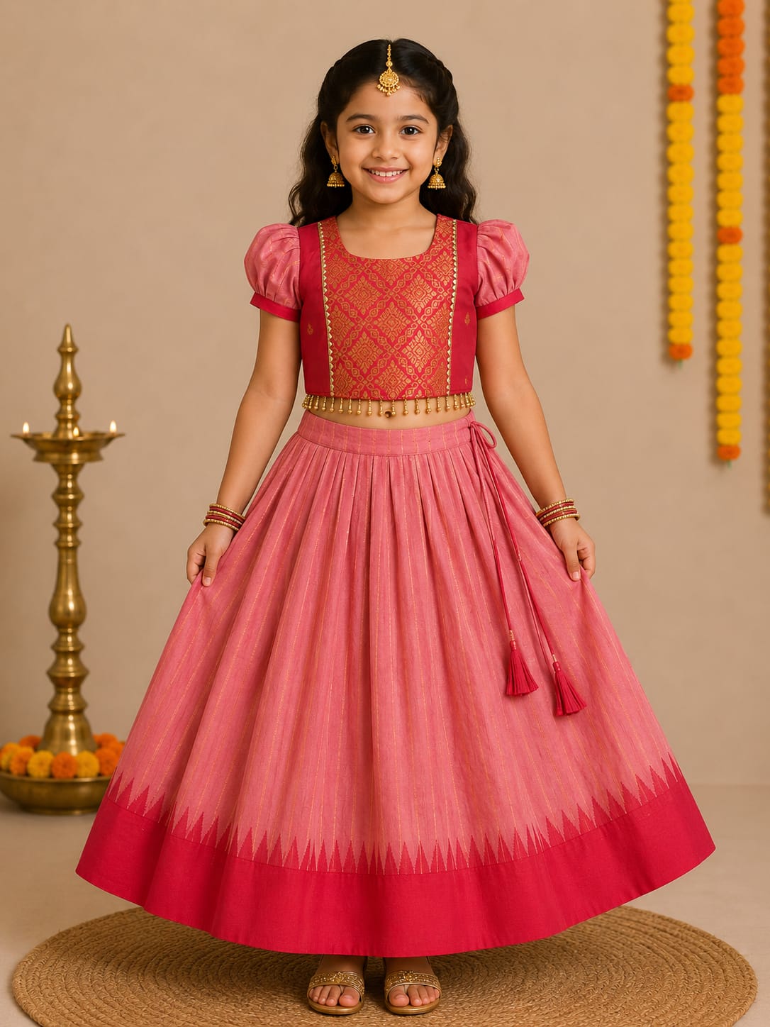 Pink Pure Soft Traditional Gadwal Silk kid&