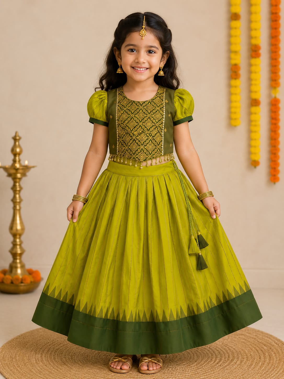 Mehndi Green Pure Soft Traditional Gadwal Silk kid&