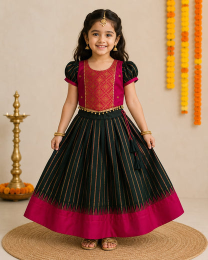 Green Pure Soft Traditional Gadwal Silk kid&