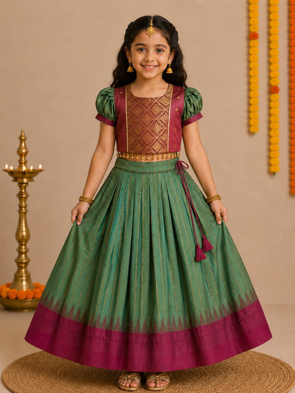 Green Pure Soft Traditional Gadwal Silk kid&