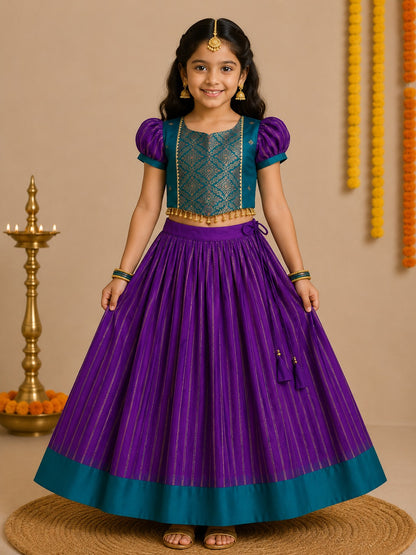 Purple Pure Soft Traditional Gadwal Silk kid&