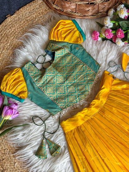 Yellow Pure Soft Traditional Gadwal Silk kid&