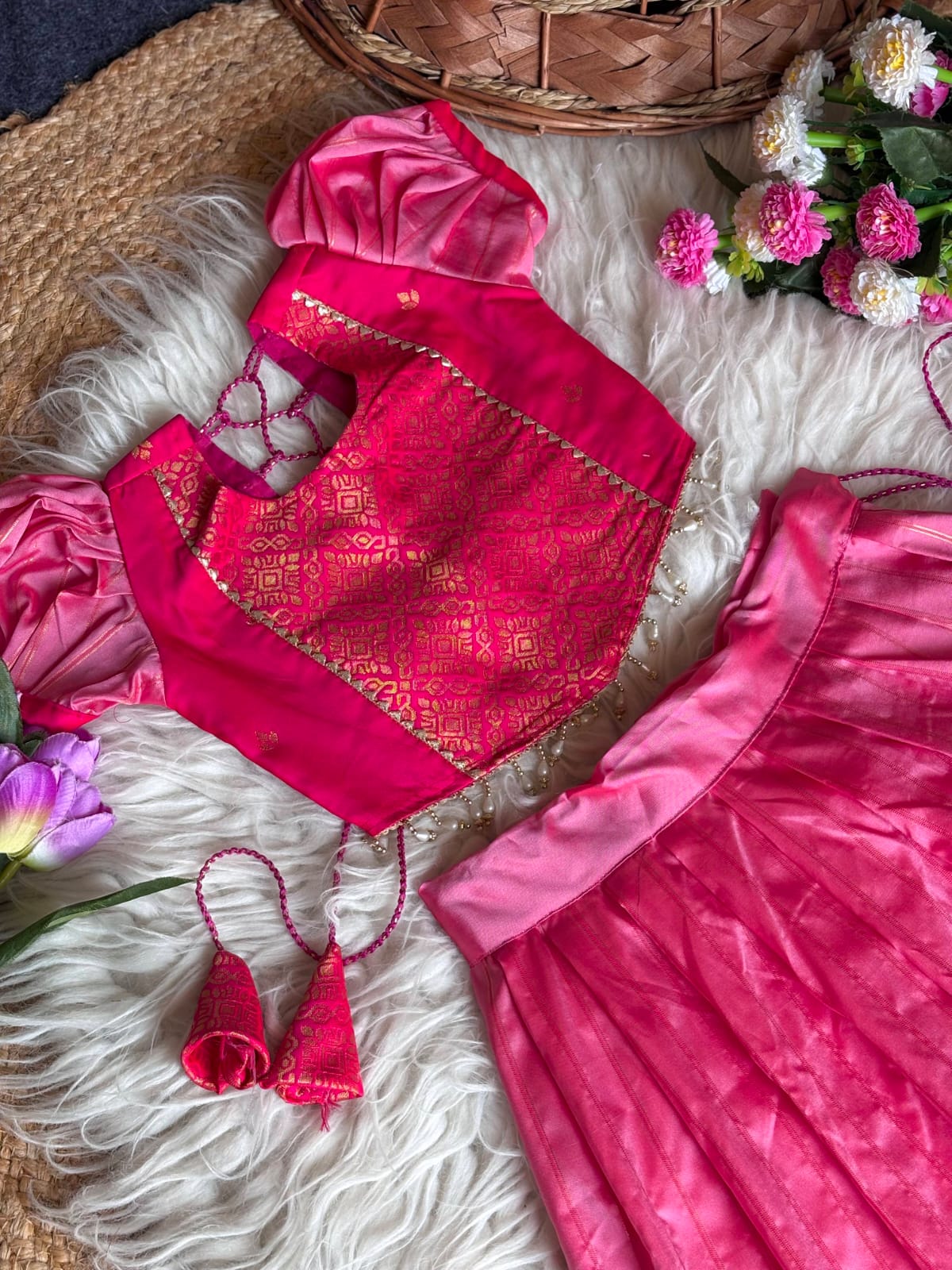 Pink Pure Soft Traditional Gadwal Silk kid&