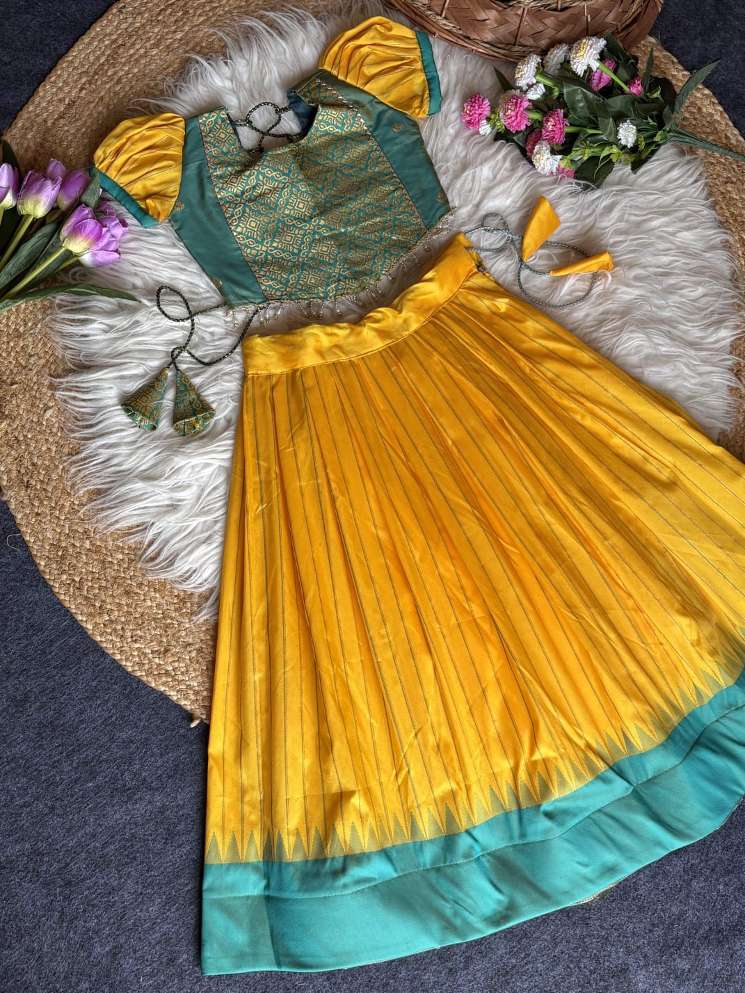 Yellow Pure Soft Traditional Gadwal Silk kid&
