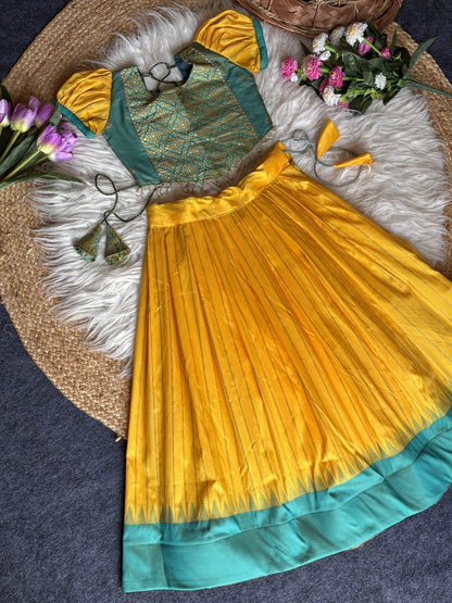 Yellow Pure Soft Traditional Gadwal Silk kid&