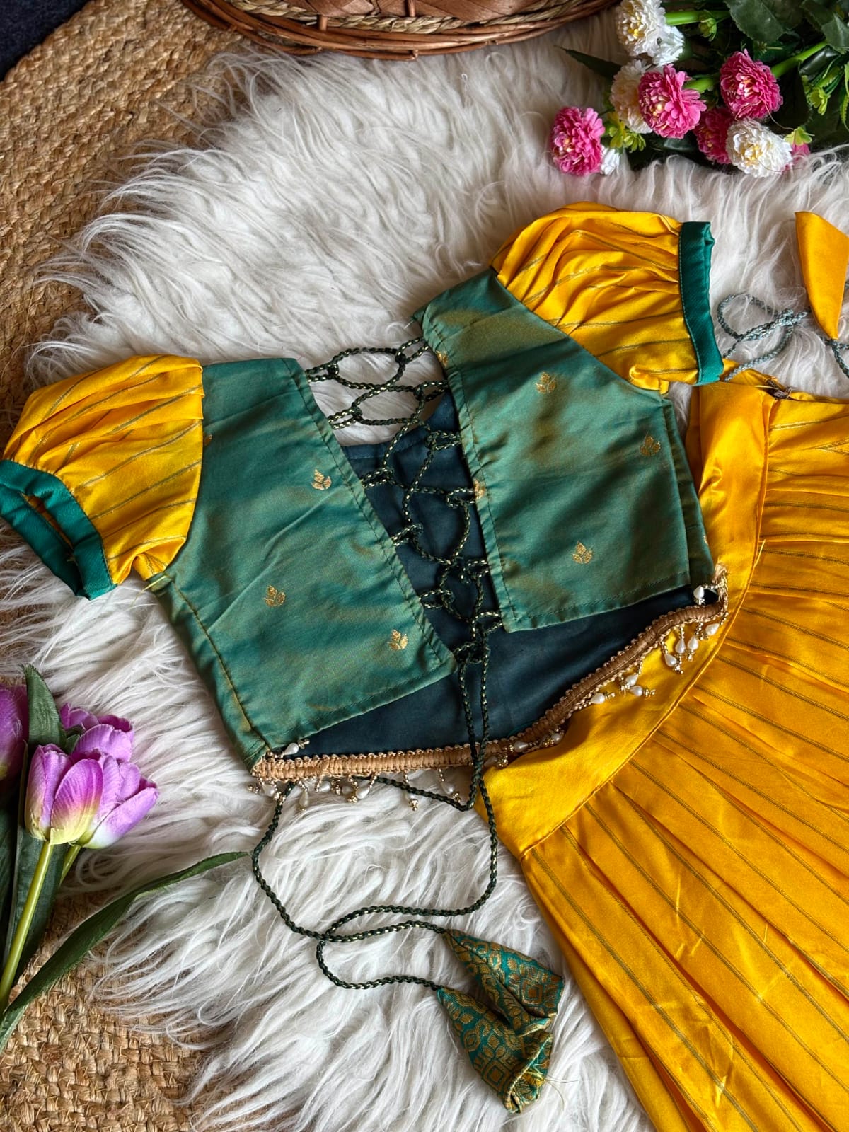 Yellow Pure Soft Traditional Gadwal Silk kid&