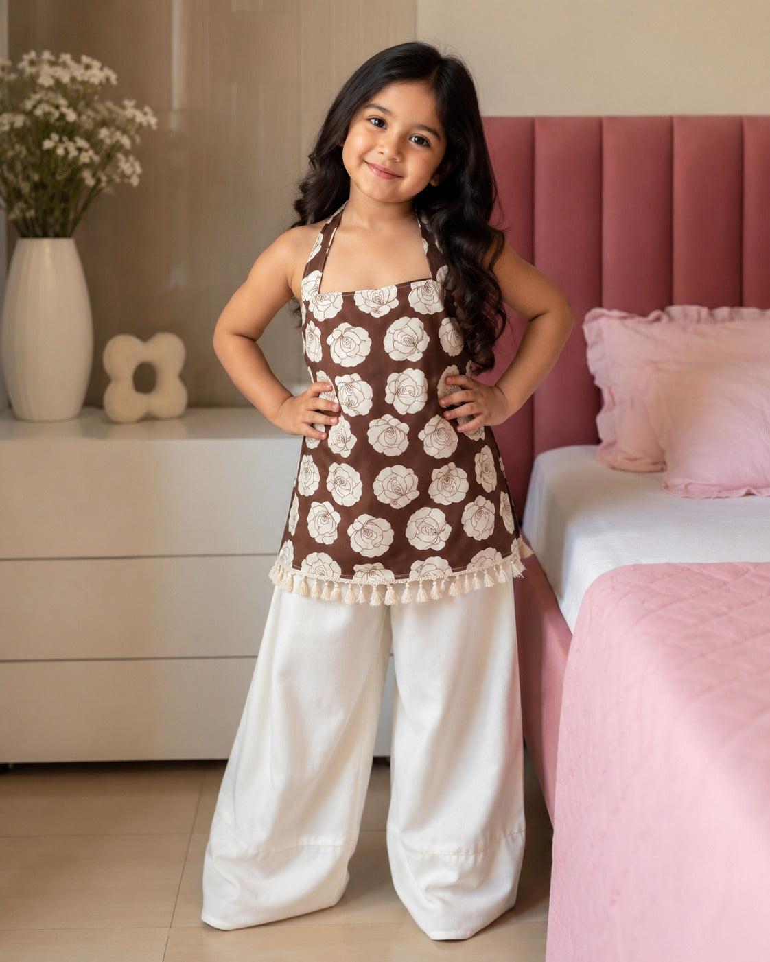 Brown Pure Soft Cotton Floral Printed Kid&