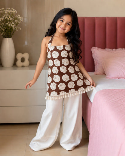 Brown Pure Soft Cotton Floral Printed Kid&