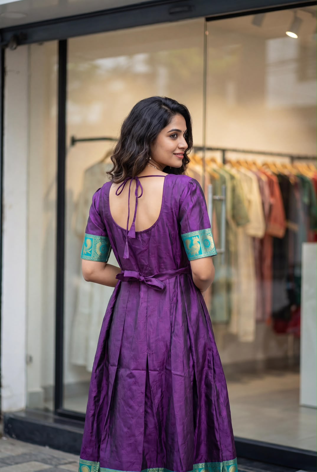 Purple Pure Heavy Lichi Silk Jequard With Inner Anarkali Long Gown