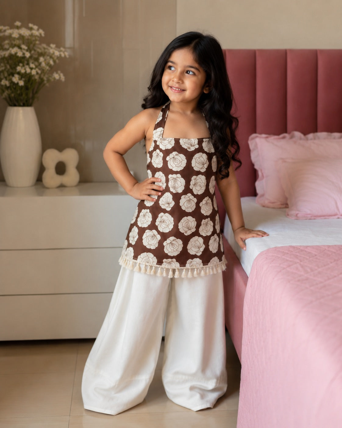 Brown Pure Soft Cotton Floral Printed Kid&