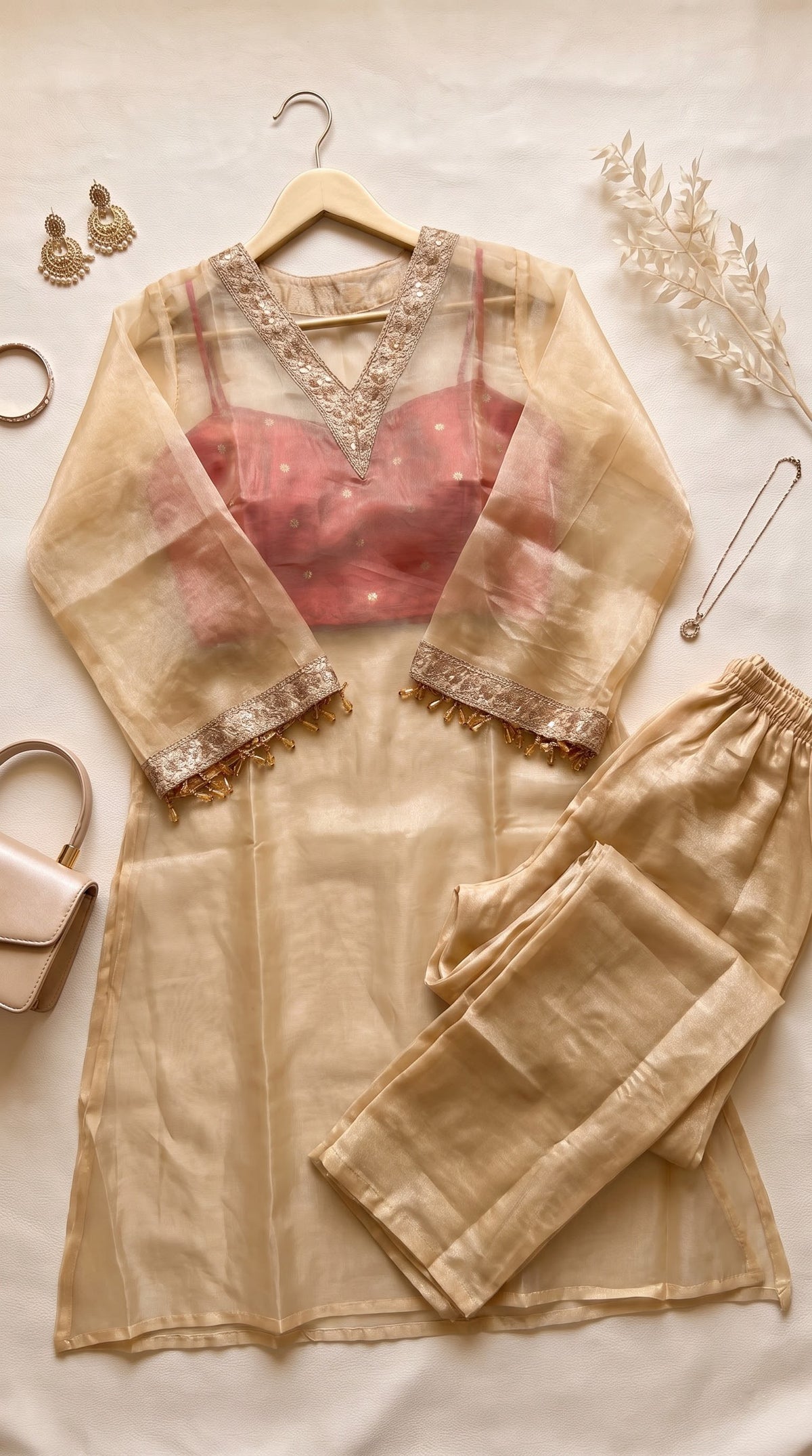 Golden Pure Soft Tissue Embroidery Coding Sequins Patch Work Salwar Suit