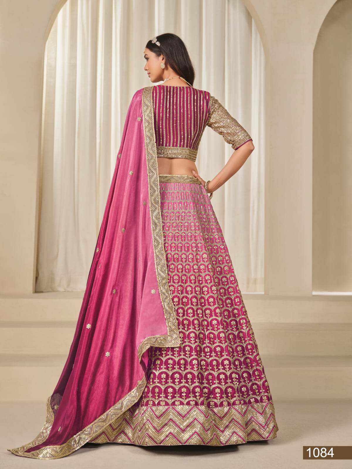 Pink Pure Premium Chinon Silk Sequins Work Bridal Lehenga Choli