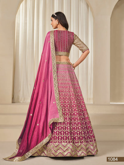 Pink Pure Premium Chinon Silk Sequins Work Bridal Lehenga Choli
