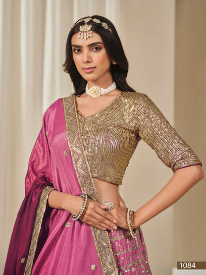 Pink Pure Premium Chinon Silk Sequins Work Bridal Lehenga Choli