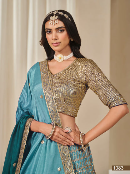 Sky Pure Premium Chinon Silk Sequins Work Bridal Lehenga Choli