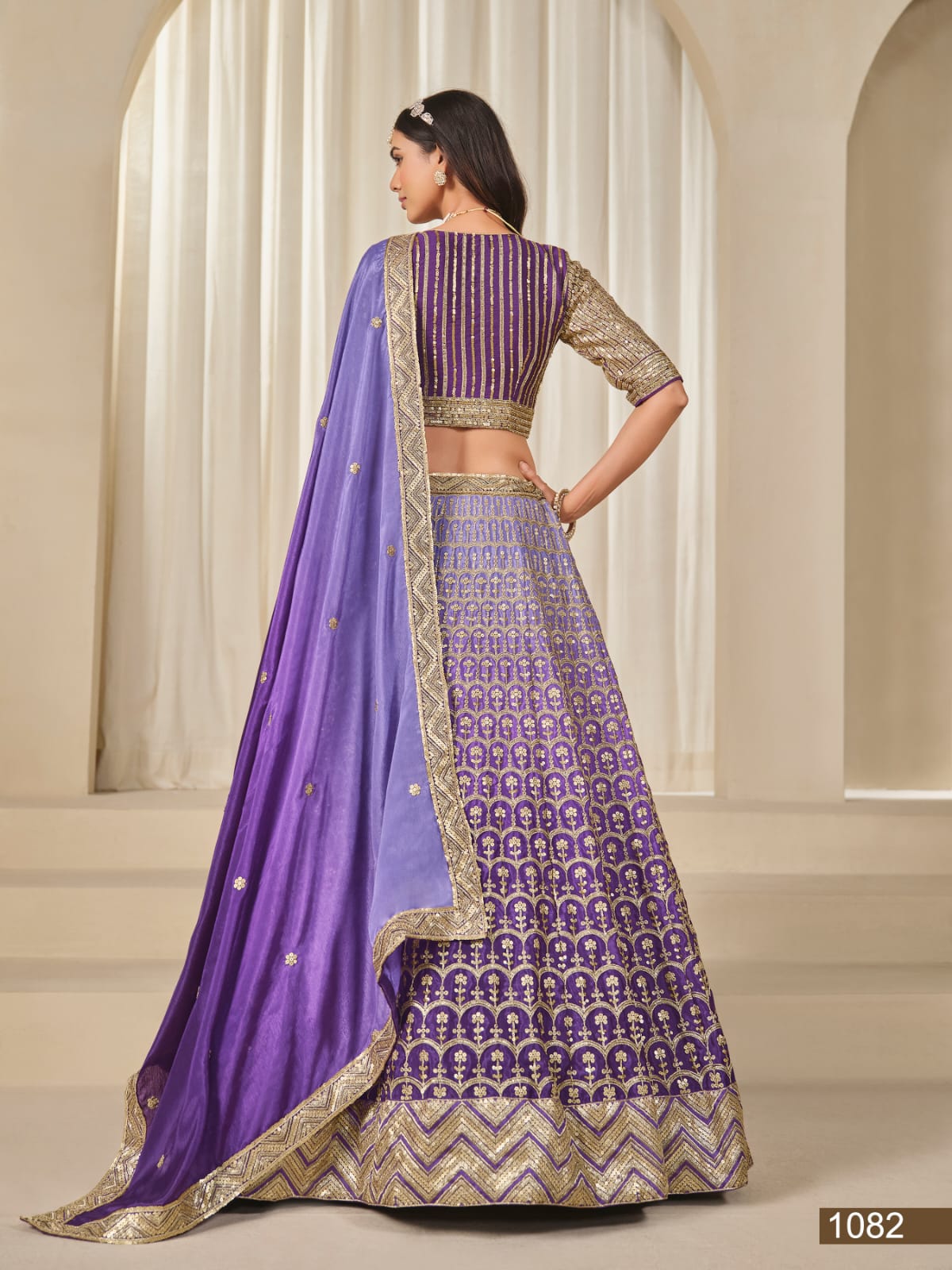 Blue Pure Premium Chinon Silk Sequins Work Bridal Lehenga Choli