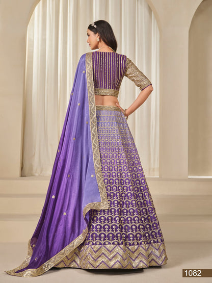 Blue Pure Premium Chinon Silk Sequins Work Bridal Lehenga Choli