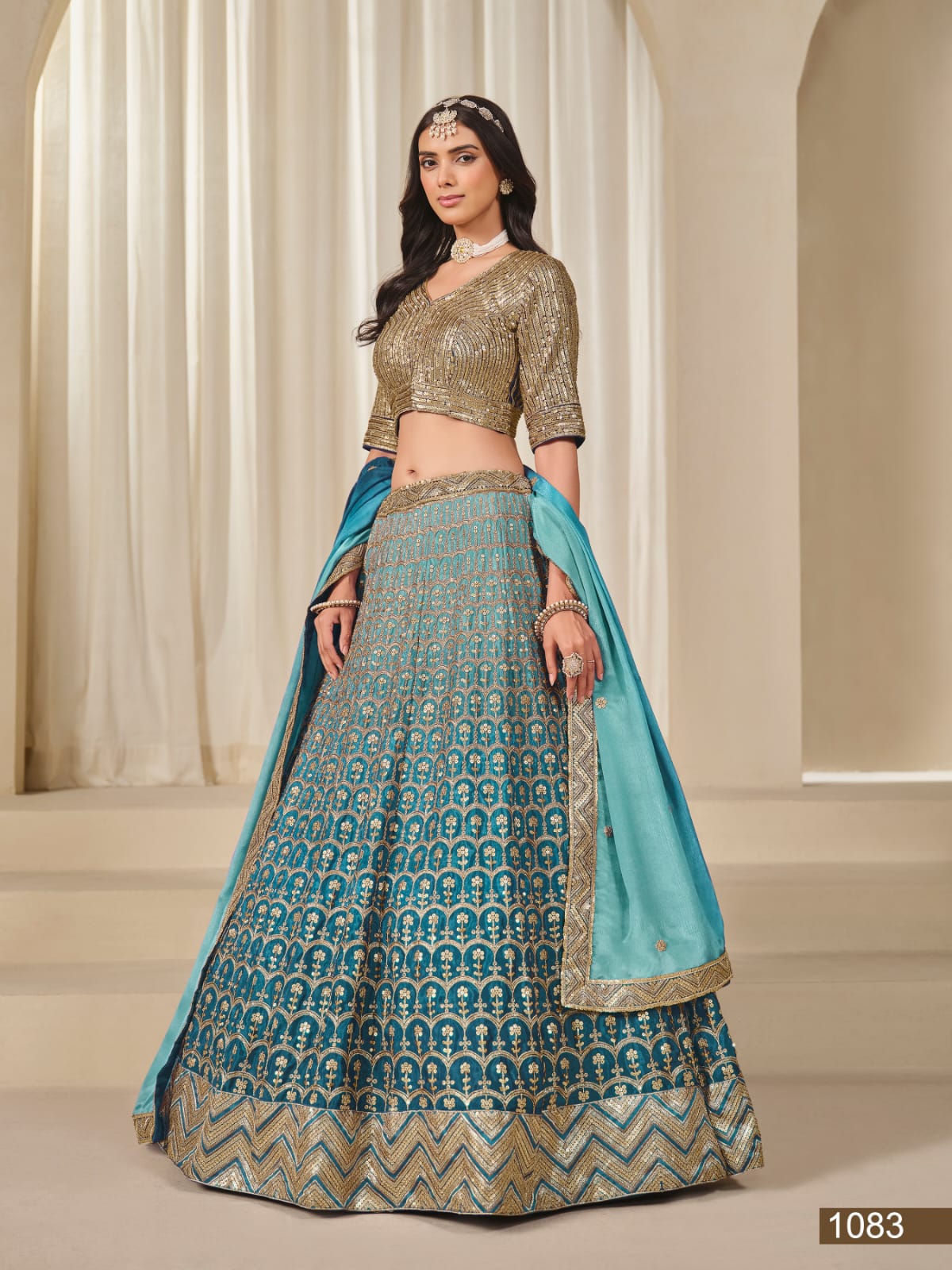 Sky Pure Premium Chinon Silk Sequins Work Bridal Lehenga Choli