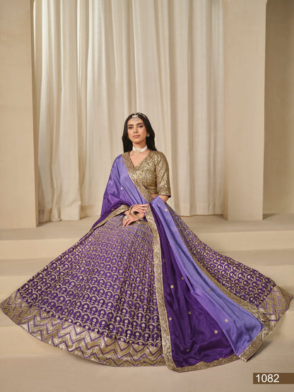 Blue Pure Premium Chinon Silk Sequins Work Bridal Lehenga Choli