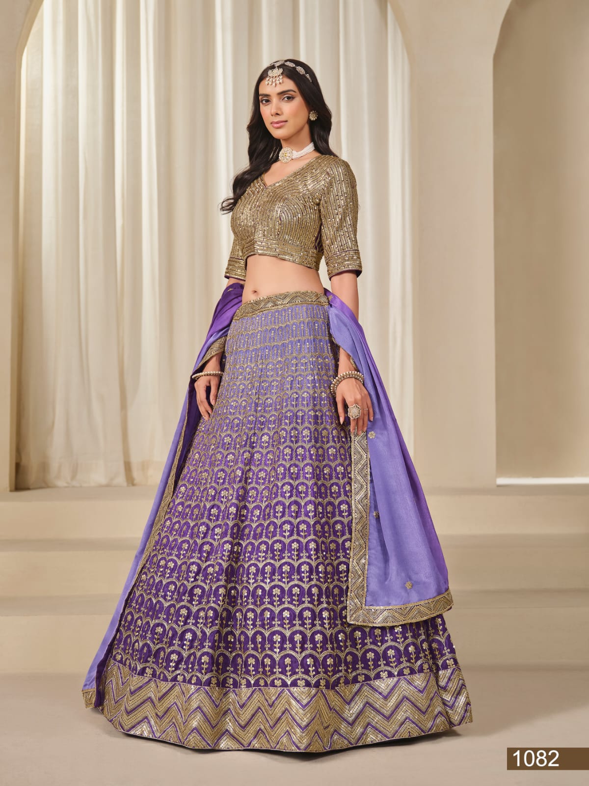 Blue Pure Premium Chinon Silk Sequins Work Bridal Lehenga Choli