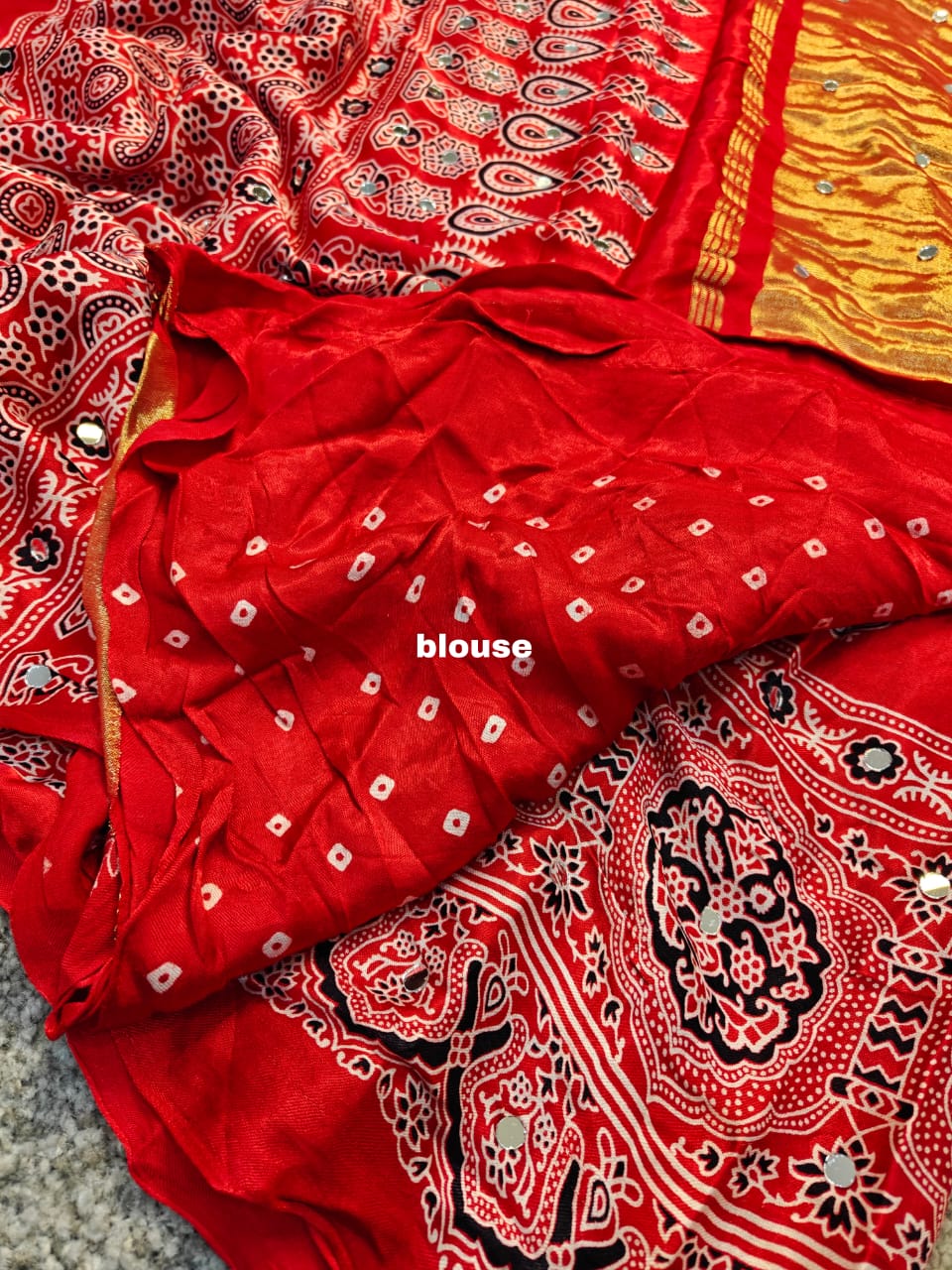 Red Pure Handloom Ajarakh Modal Silk  Real Mirror Sarees