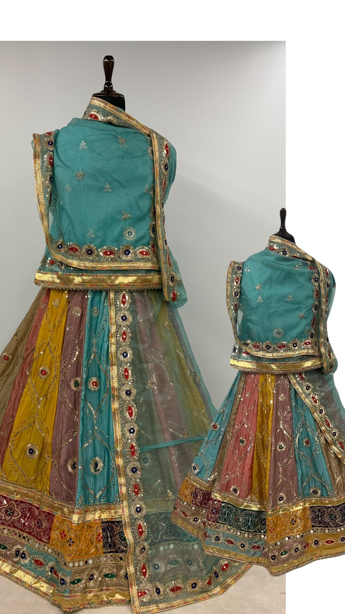Sky Pure Georgette Silk Vintage Rajasthani Rajwadi Mother Daughter Combo Lehenga Choli