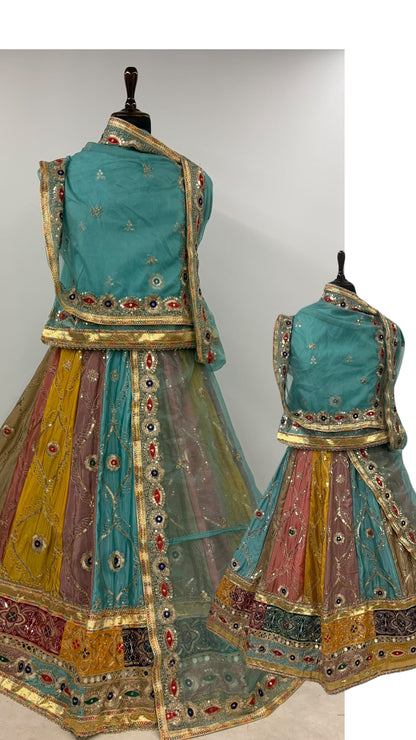 Sky Pure Georgette Silk Vintage Rajasthani Rajwadi Mother Daughter Combo Lehenga Choli