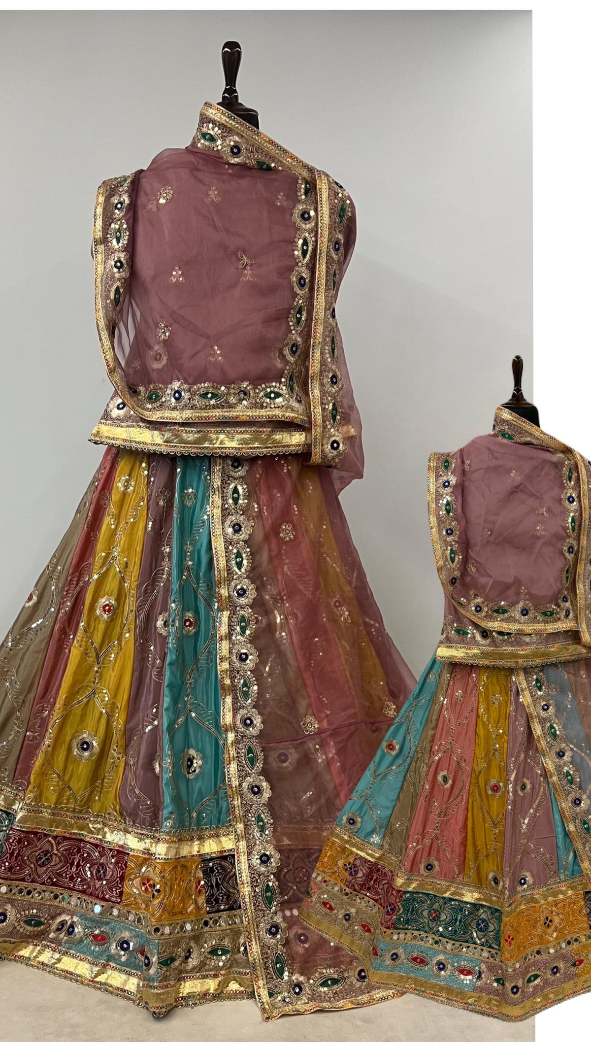 Mauve Pure Georgette Silk Vintage Rajasthani Rajwadi Mother Daughter Combo Lehenga Choli
