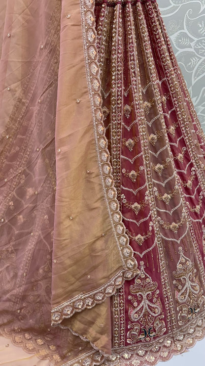 Brown Pure Chandnia Silk Handwork Motif Peacock Multi Thread &amp; Sequins Work Bridal Lehenga Choli