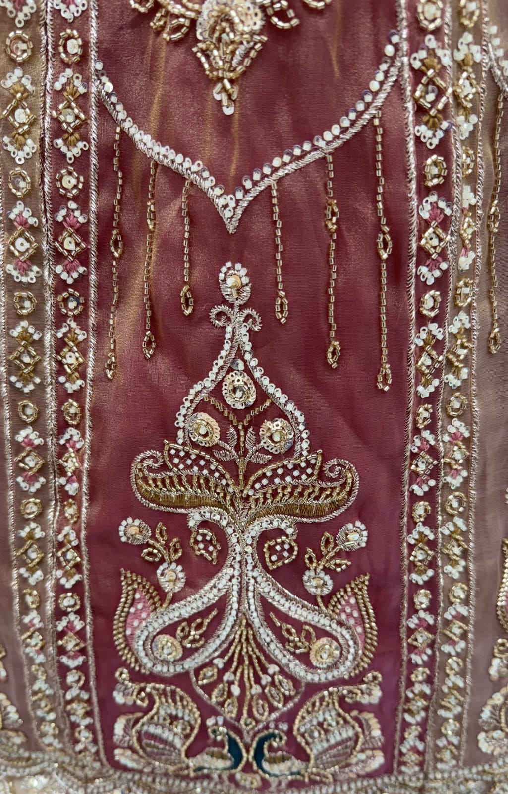 Brown Pure Chandnia Silk Handwork Motif Peacock Multi Thread &amp; Sequins Work Bridal Lehenga Choli