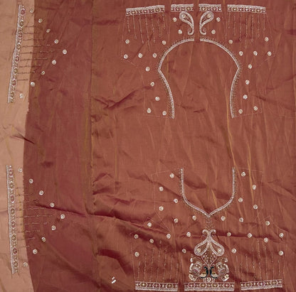 Brown Pure Chandnia Silk Handwork Motif Peacock Multi Thread &amp; Sequins Work Bridal Lehenga Choli