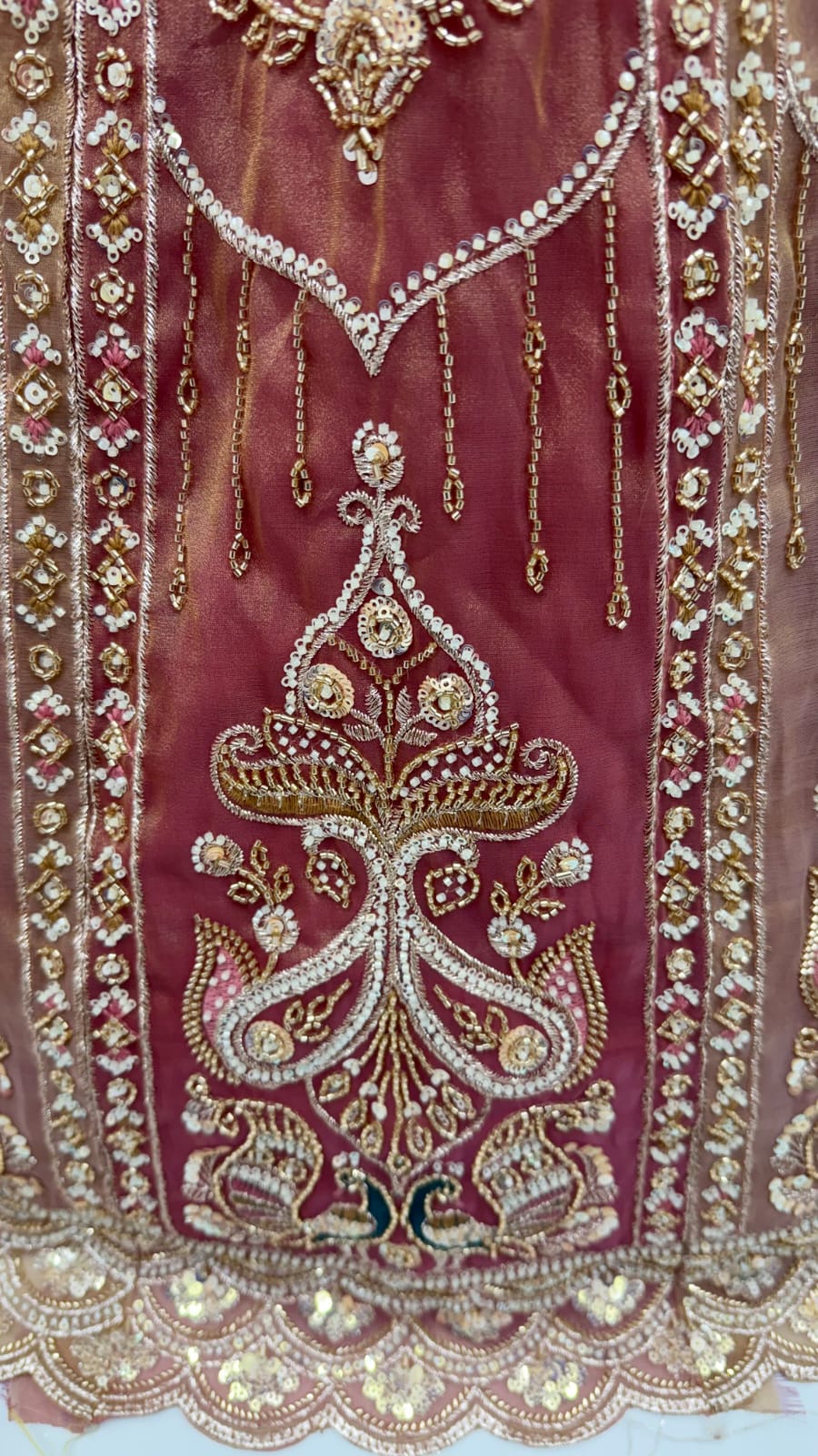 Brown Pure Chandnia Silk Handwork Motif Peacock Multi Thread &amp; Sequins Work Bridal Lehenga Choli