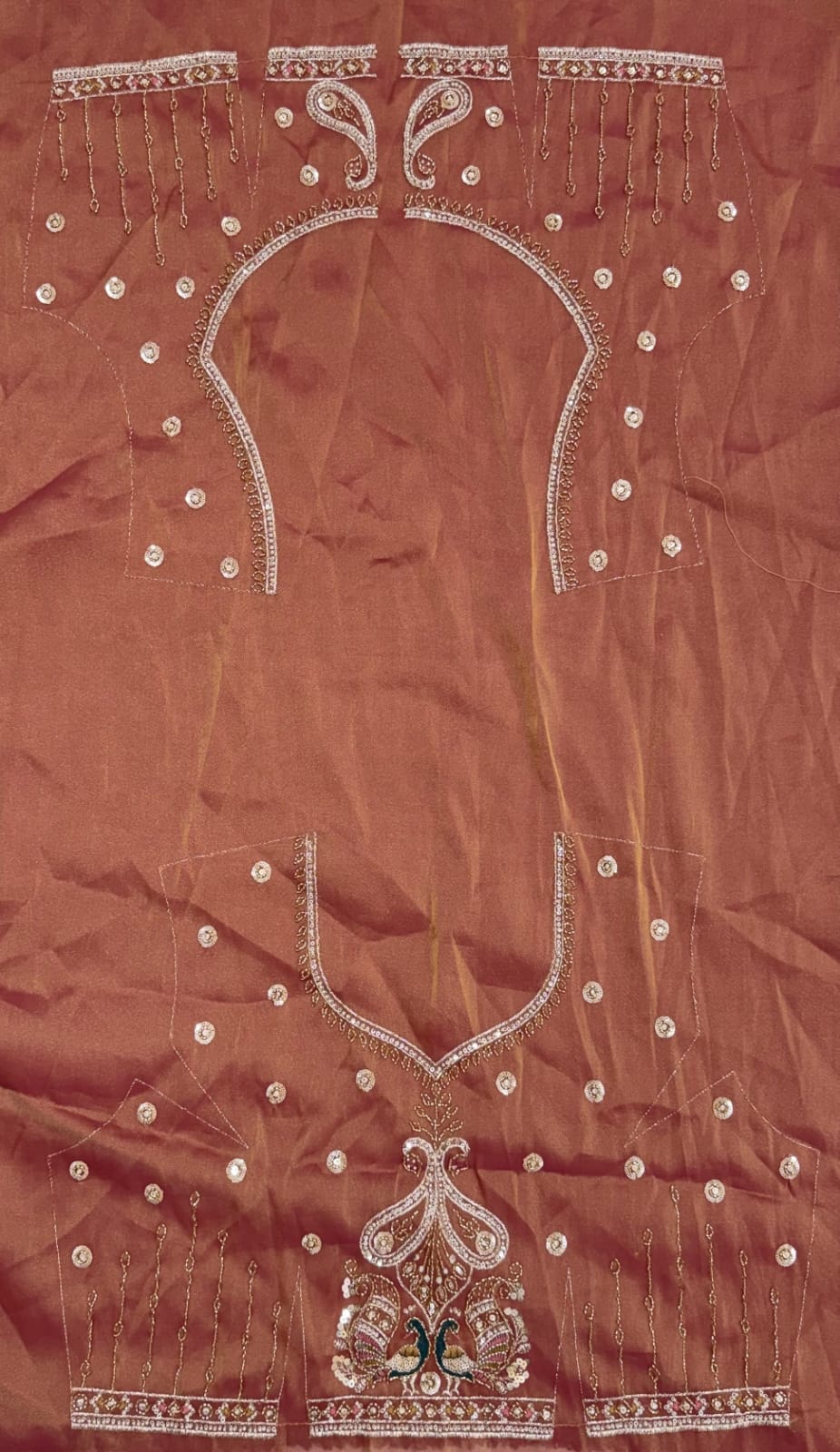Brown Pure Chandnia Silk Handwork Motif Peacock Multi Thread &amp; Sequins Work Bridal Lehenga Choli